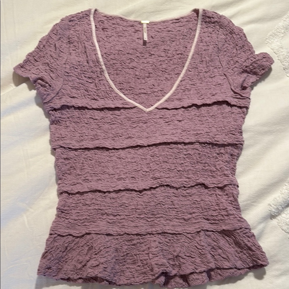 Free People Purple Short Sleeve Ruched Blouse